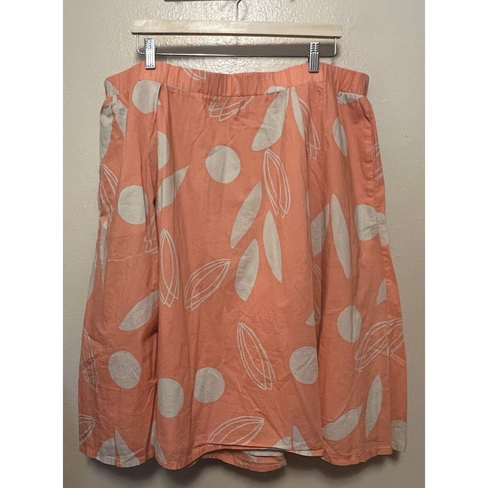 Lane Bryant Midi‎ Skirt Pink Peach White Abstract Dot Geometric Women's Sz 18/20